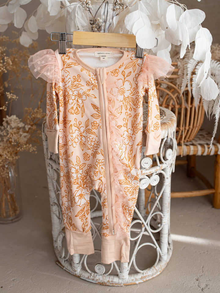 Before & Ever Kids Dainty Miss Onesie - Peach Blossom baby girl bamboo onesie 1