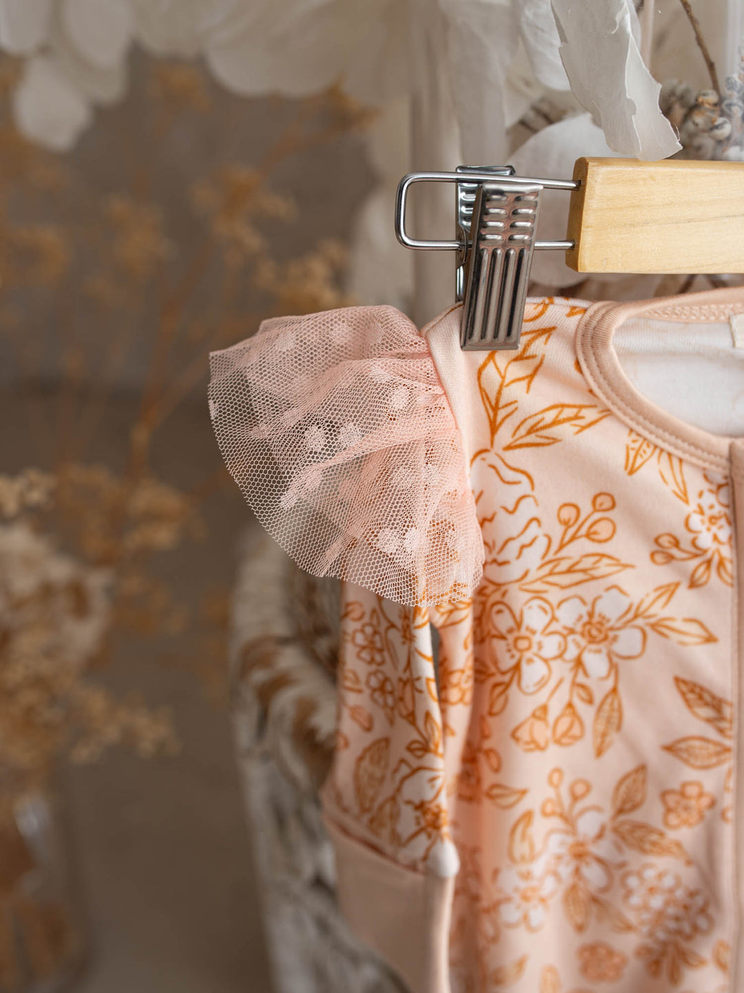 Before & Ever Kids Dainty Miss Onesie - Peach Blossom baby girl bamboo onesie 2