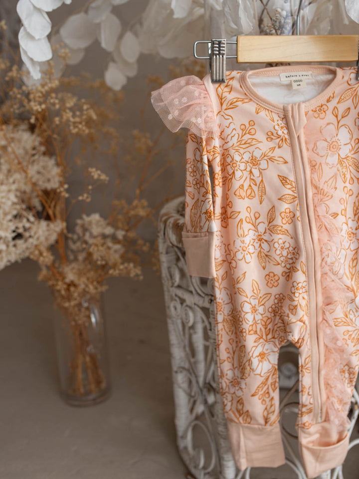 Before & Ever Kids Dainty Miss Onesie - Peach Blossom baby girl bamboo onesie 4