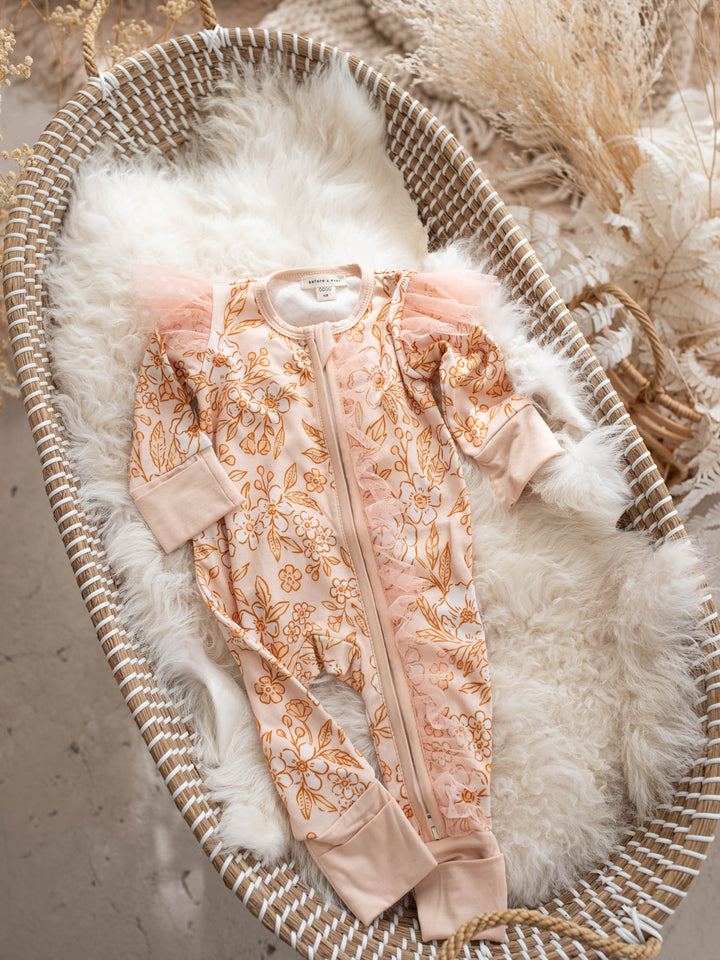 Before & Ever Kids Dainty Miss Onesie - Peach Blossom baby girl bamboo onesie 5