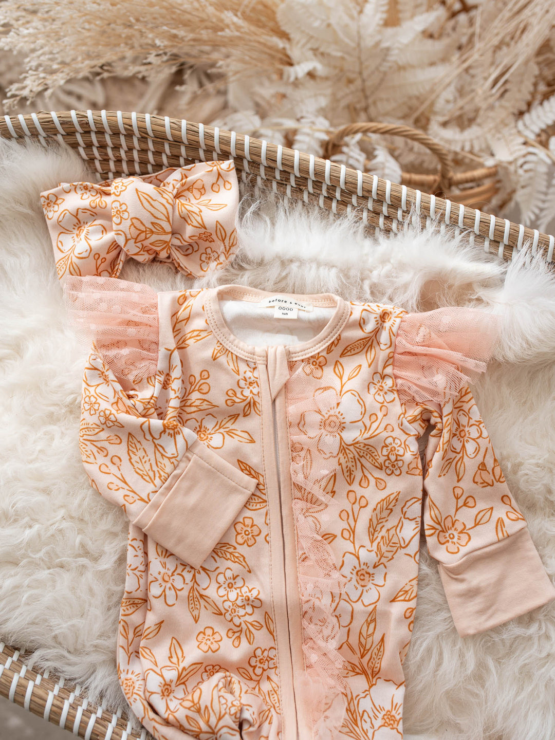 Before & Ever Kids Dainty Miss Onesie - Peach Blossom baby girl bamboo onesie 6