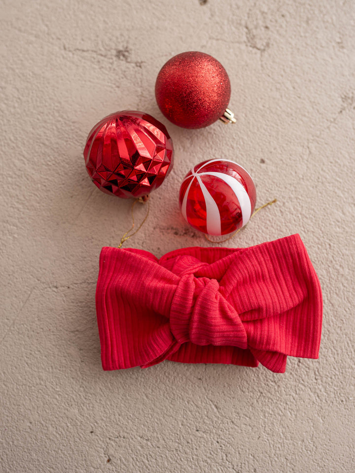 Forever Loved red ribbed baby topknot headwrap, oversized bow - Before & Ever Kids