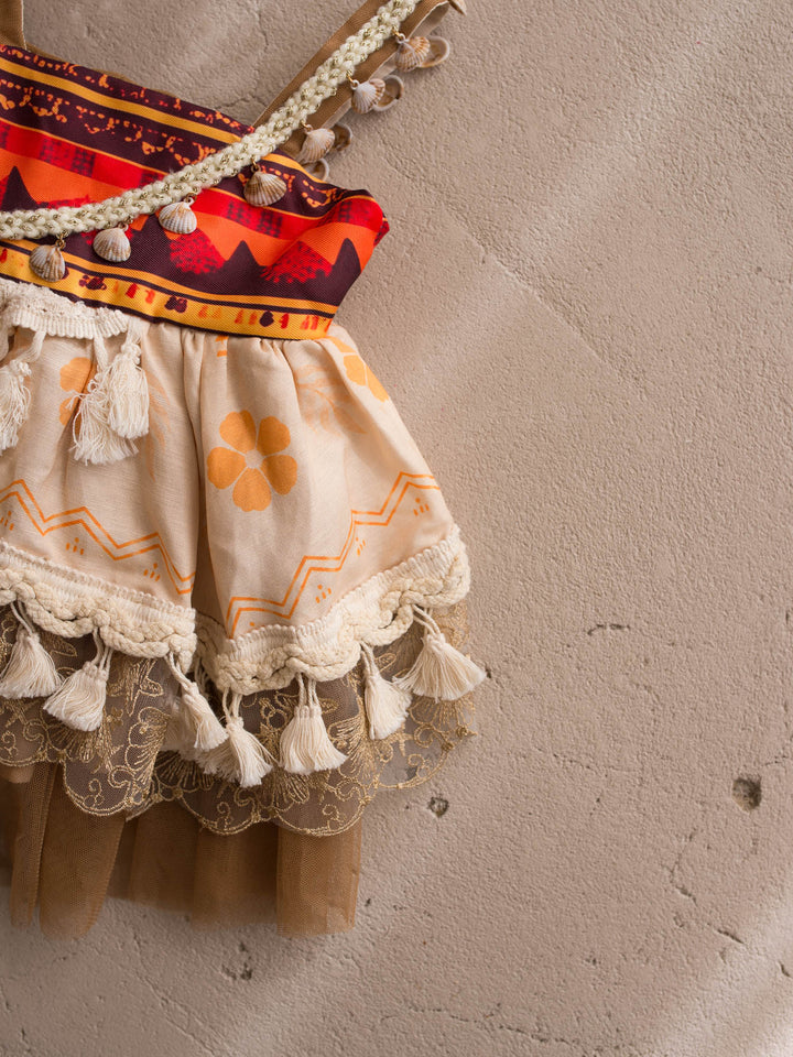 Island Princess island-inspired girls dress flat lay showing bodice and skirt tiers - Before & Ever Kids