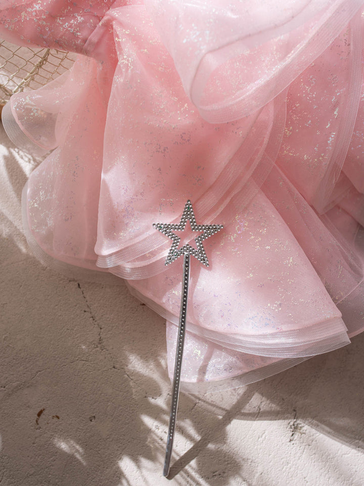 Little Good Witch pink glitter organza dress skirt hem with star wand - Before & Ever Kids