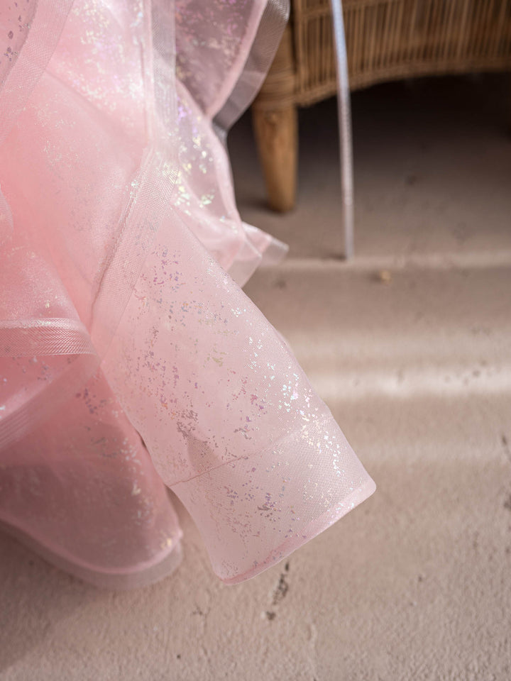 Little Good Witch pink glitter organza dress skirt layers close-up - Before & Ever Kids