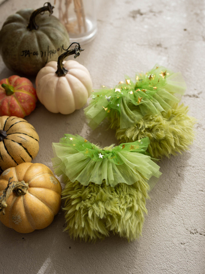 Little Grump green faux-fur baby leg warmers - Before & Ever Kids