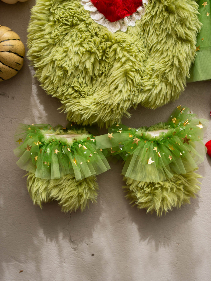 Little Grump green faux-fur baby leg warmers - Before & Ever Kids