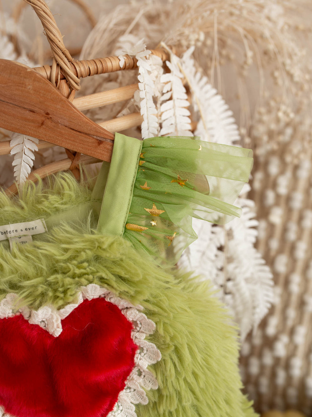 Little Grump green faux-fur baby romper with red heart - Before & Ever Kids