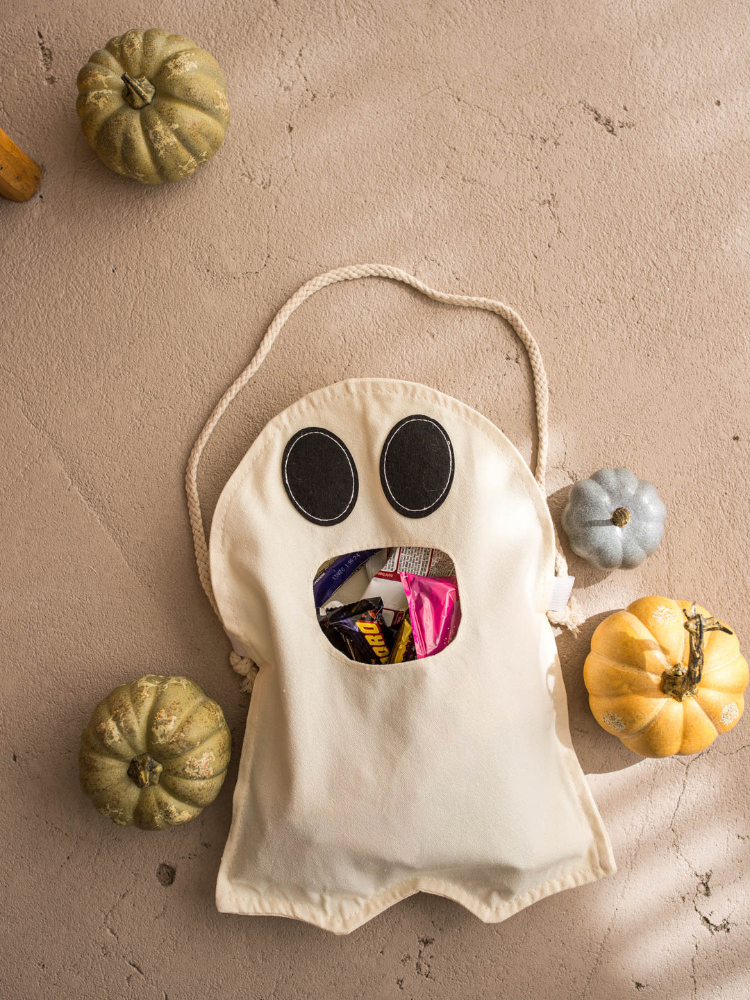 Little Gulp Ghost Treat Bag showing the wide mouth opening - Before & Ever Kids
