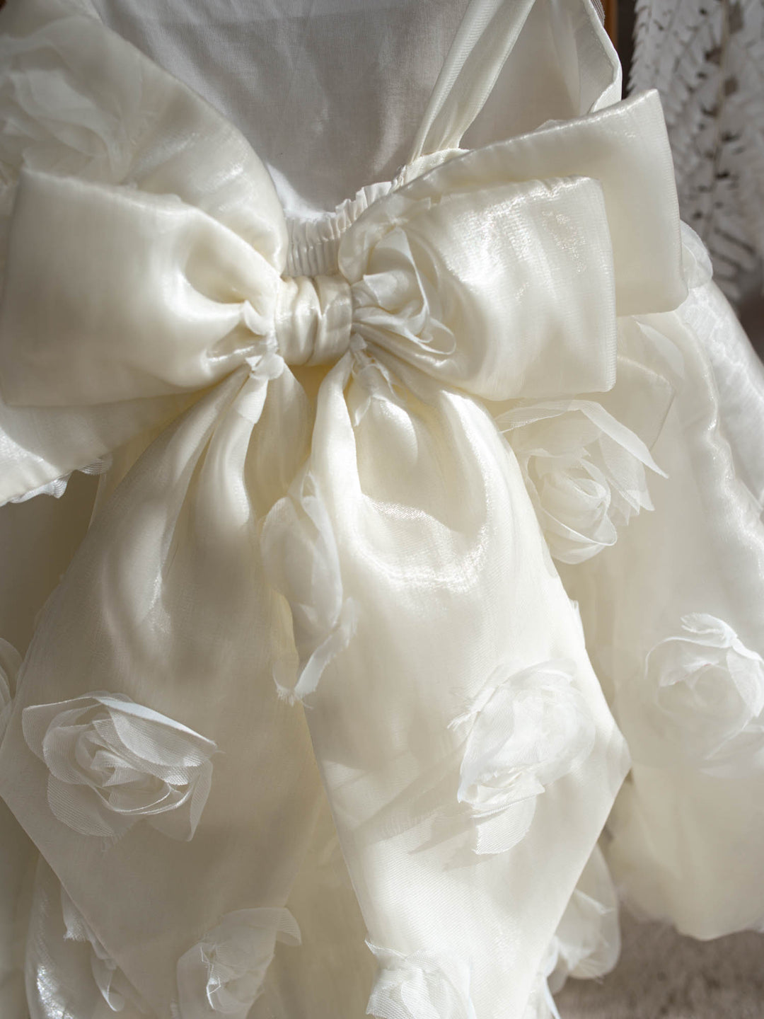 Milk organza Lost In Roses girls party dress covered in 3D roses, sleeveless with bubble hem