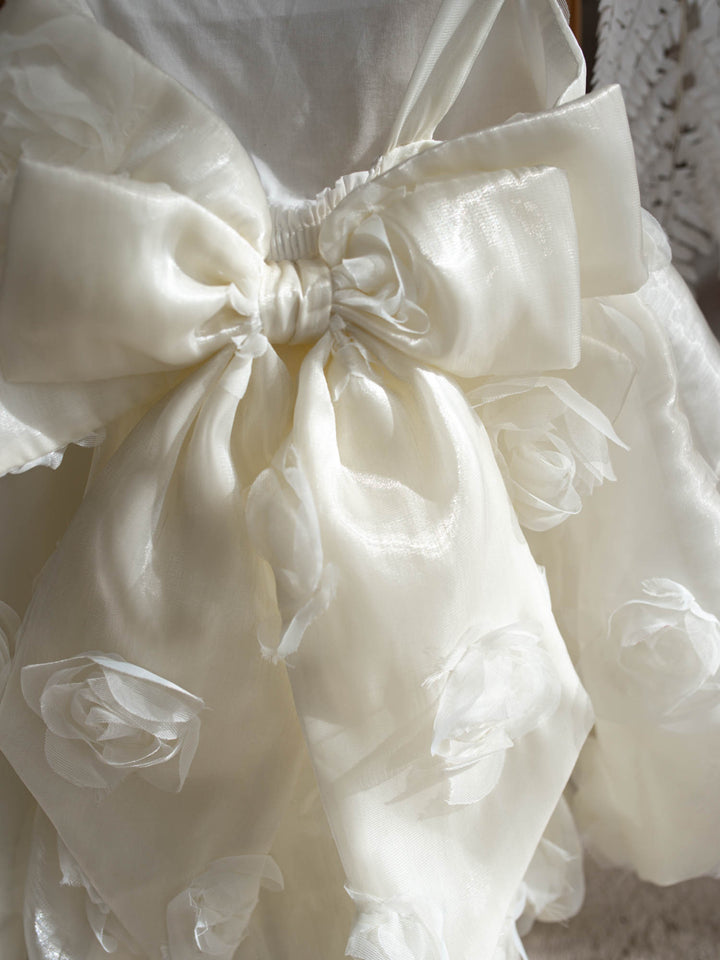 Milk organza Lost In Roses girls party dress covered in 3D roses, sleeveless with bubble hem