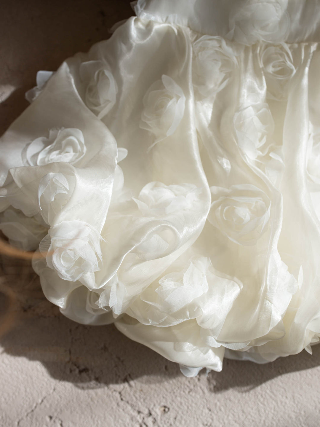 Milk organza Lost In Roses girls party dress covered in 3D roses, sleeveless with bubble hem
