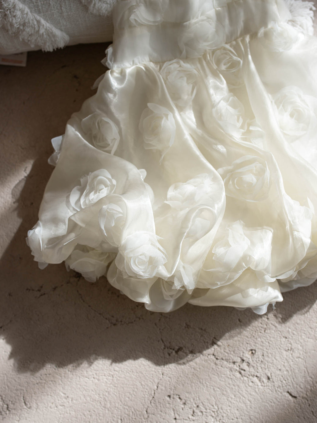 Milk organza Lost In Roses girls party dress covered in 3D roses, sleeveless with bubble hem