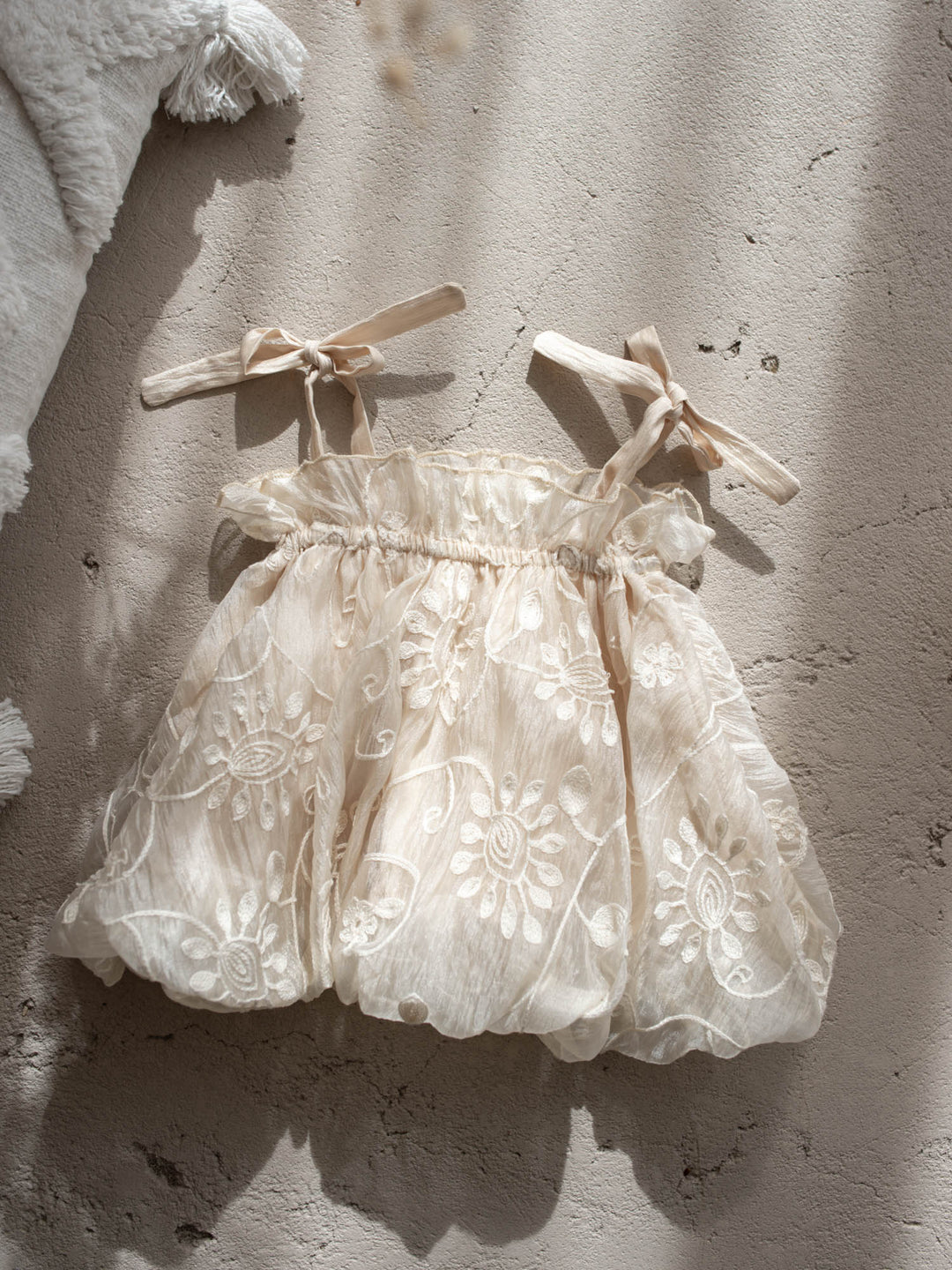 Love, Always ivory baby girl top and bloomer shorts set with tonal floral embroidery, view 9 - Before & Ever Kids