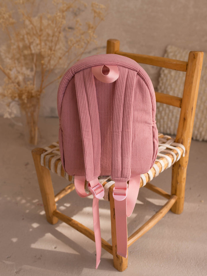 Macie the Bunny plush backpack for kids, back view showing the adjustable straps - Before & Ever Kids