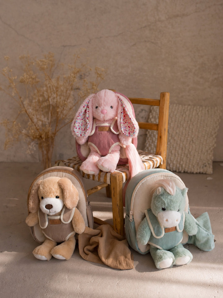 Macie the Bunny plush backpack for kids, three Little BFF companion backpacks together - Before & Ever Kids