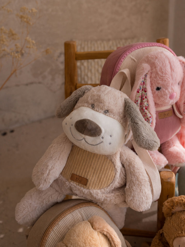 Macie the Bunny plush backpack for kids, shown with another Little BFF backpack - Before & Ever Kids