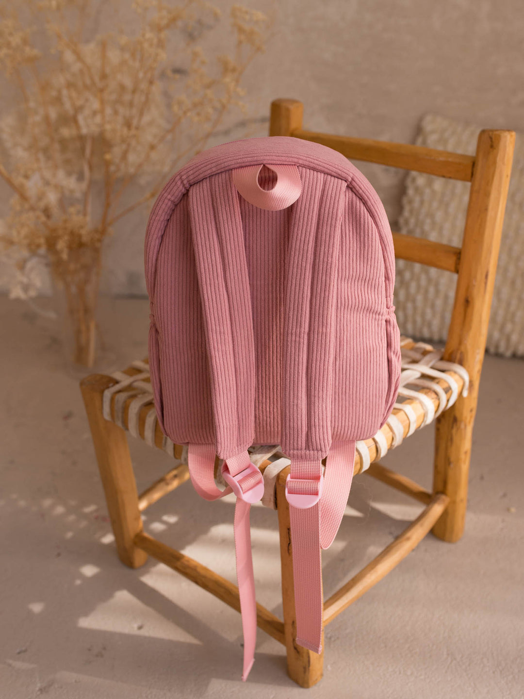 Macie the Bunny personalised plush backpack for kids, back view showing the adjustable straps - Before & Ever Kids
