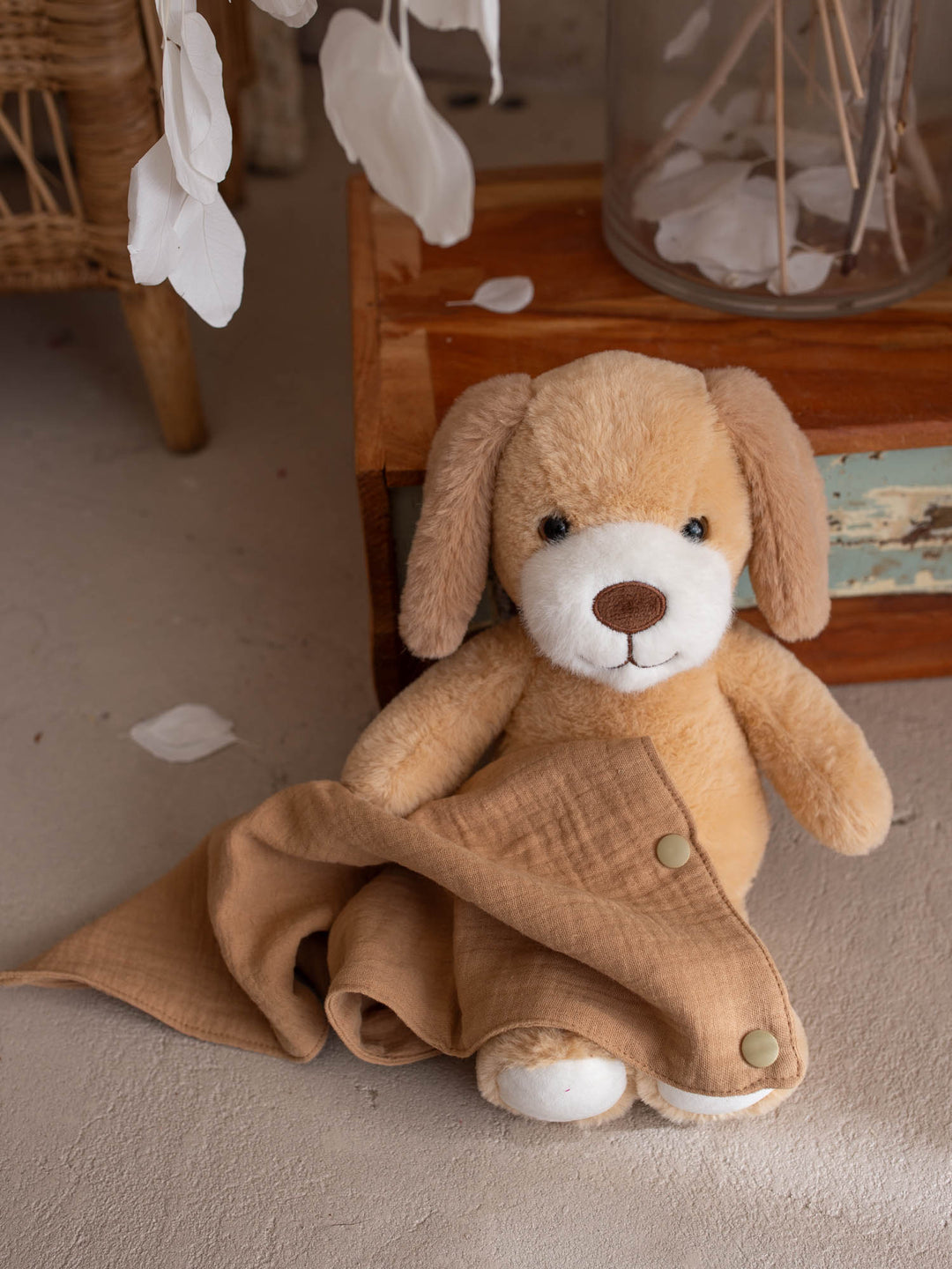 Milo the Puppy personalised Little BFF Companion Backpack, the puppy plush with its matching muslin comforter