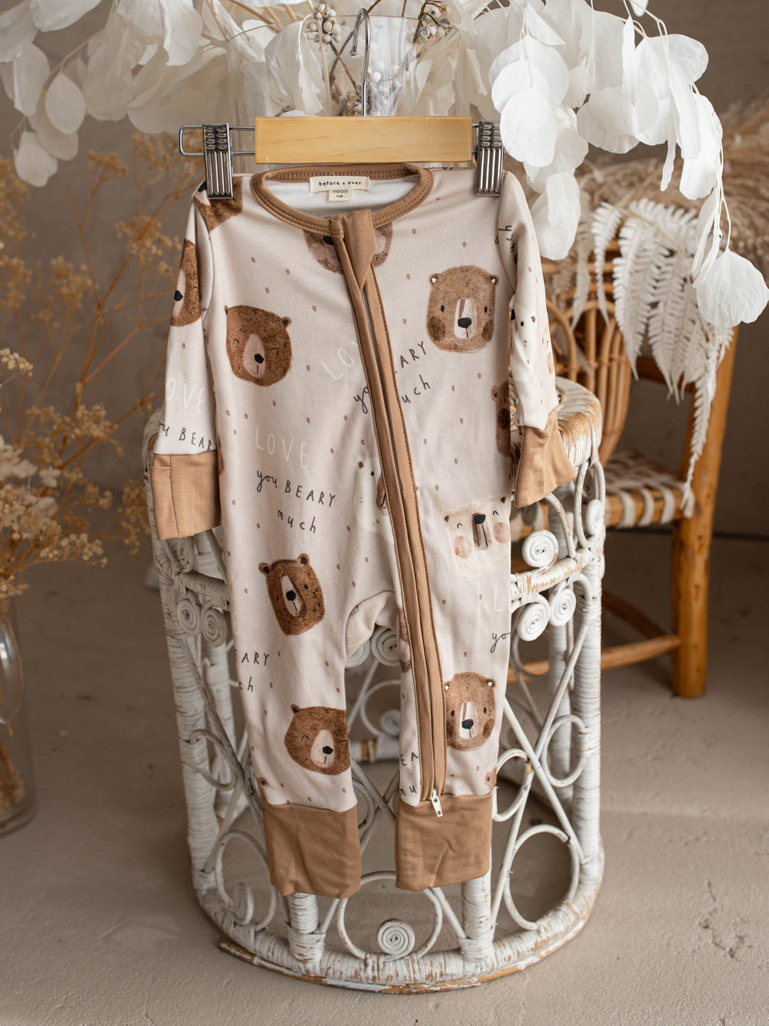 Before & Ever Kids Mr Bear Onesie - Beary Much baby boy bamboo onesie 1