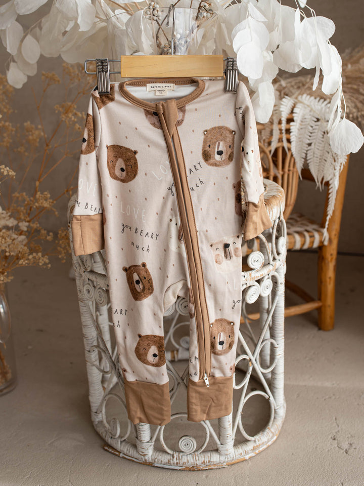 Before & Ever Kids Mr Bear Onesie - Beary Much baby boy bamboo onesie 1