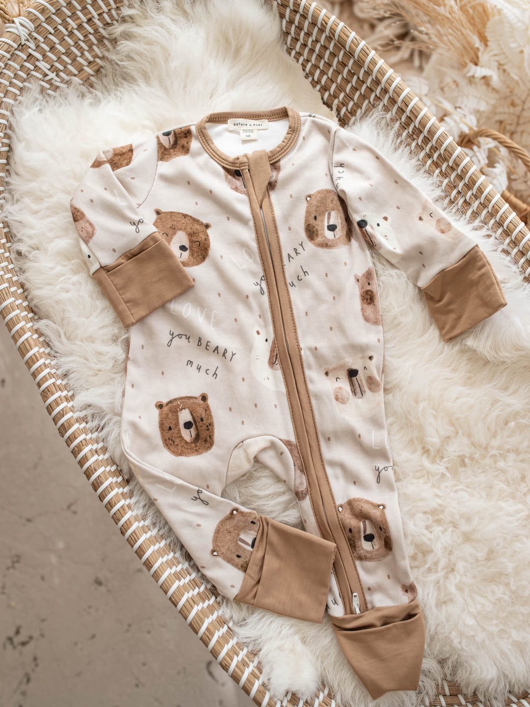 Before & Ever Kids Mr Bear Onesie - Beary Much baby boy bamboo onesie 4