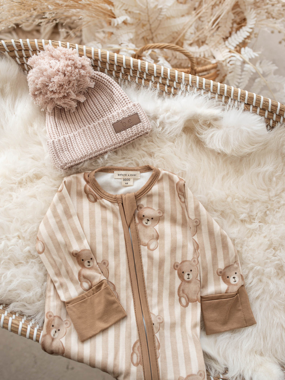 Before & Ever Kids Mr Bear Onesie - Teddy Stripe baby boy bamboo onesie 4
