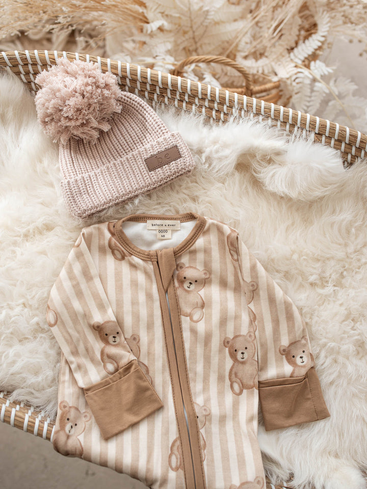 Before & Ever Kids Mr Bear Onesie - Teddy Stripe baby boy bamboo onesie 4