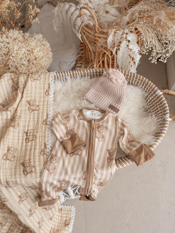 Before & Ever Kids Mr Bear Onesie - Teddy Stripe baby boy bamboo onesie 7