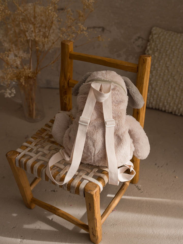 Pip the Puppy plush backpack for kids, back view showing the adjustable straps - Before & Ever Kids