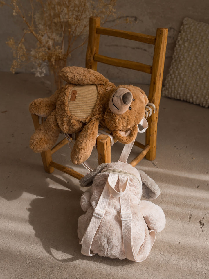 Pip the Puppy plush backpack for kids, two sidekick backpacks seen from behind - Before & Ever Kids