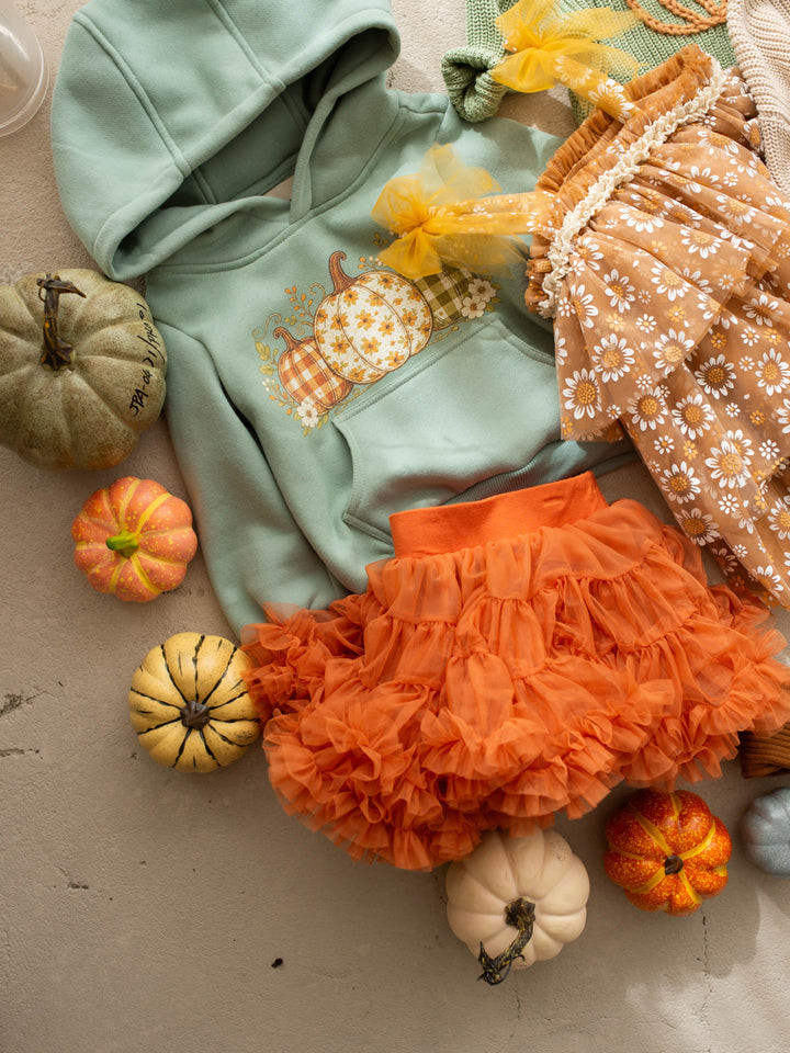Pumpkin Patch sage hooded top with three-pumpkin print - Before & Ever Kids