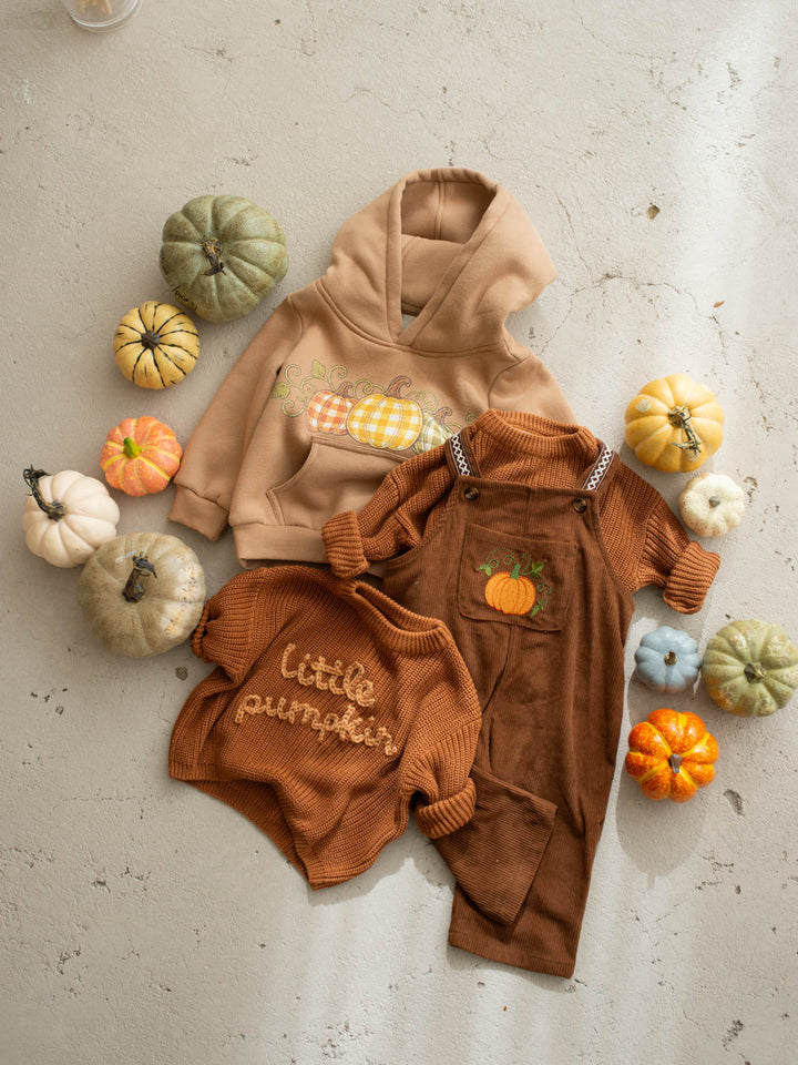 Pumpkin Patch rust cotton corduroy overalls with pumpkin and vine embroidery - Before & Ever Kids