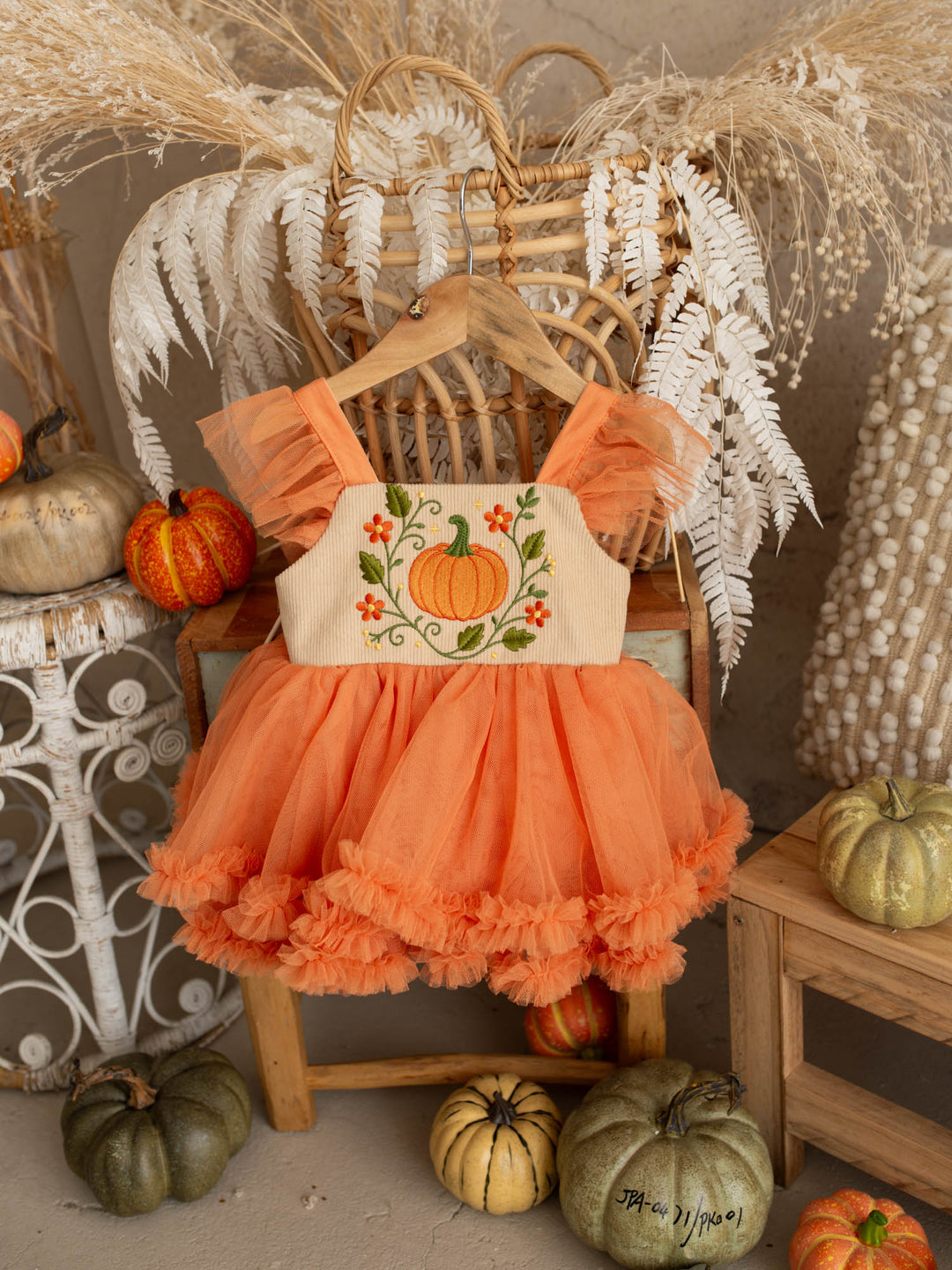 Pumpkin Posy beige tulle pumpkin dress with cotton bodice - Before & Ever Kids