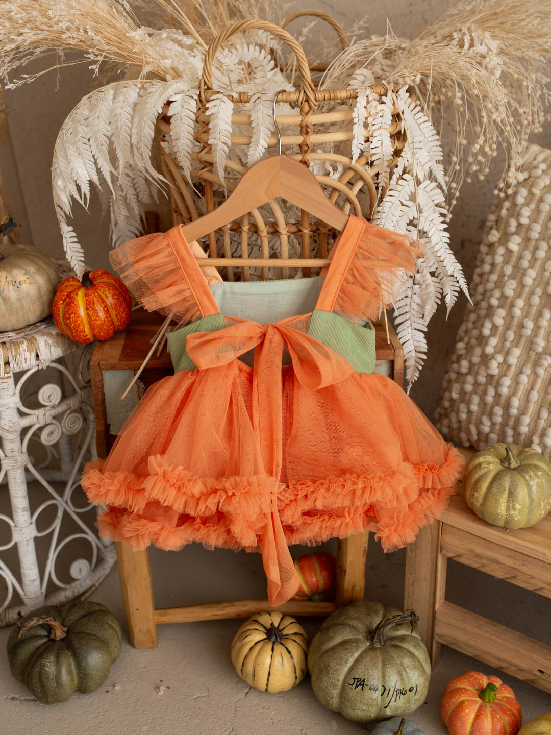 Pumpkin Posy sage tulle pumpkin dress with cotton bodice - Before & Ever Kids