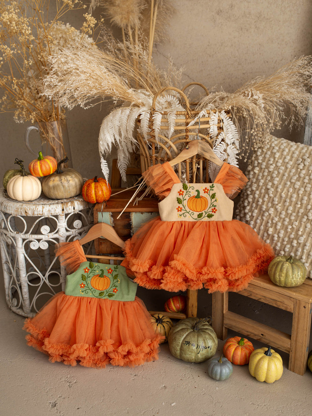 Pumpkin Posy sage tulle pumpkin dress with cotton bodice - Before & Ever Kids