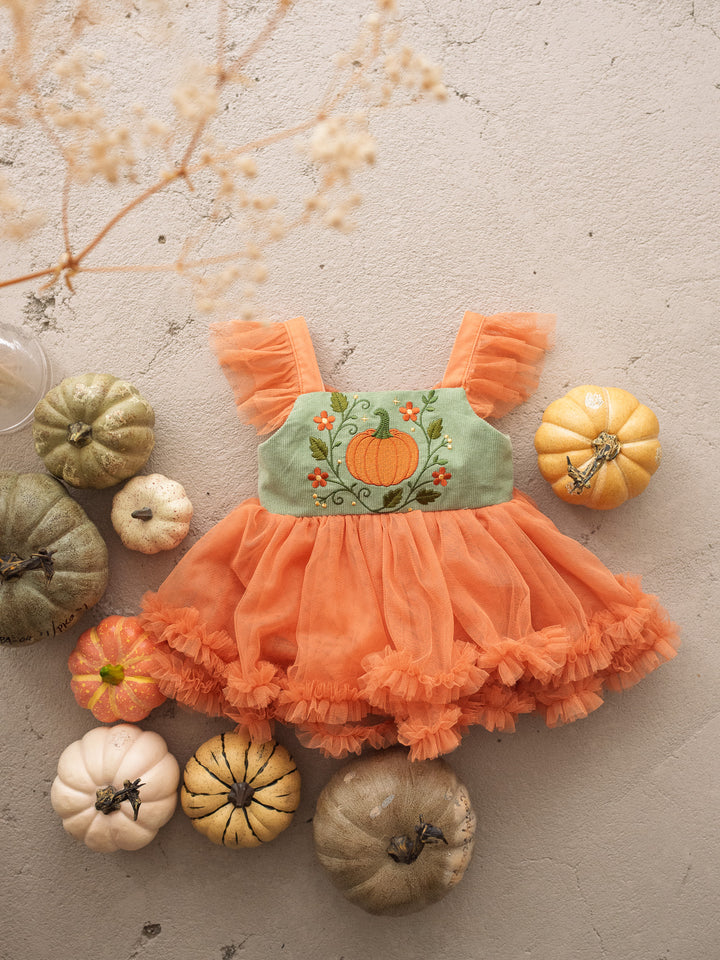 Pumpkin Posy sage tulle pumpkin dress with cotton bodice - Before & Ever Kids