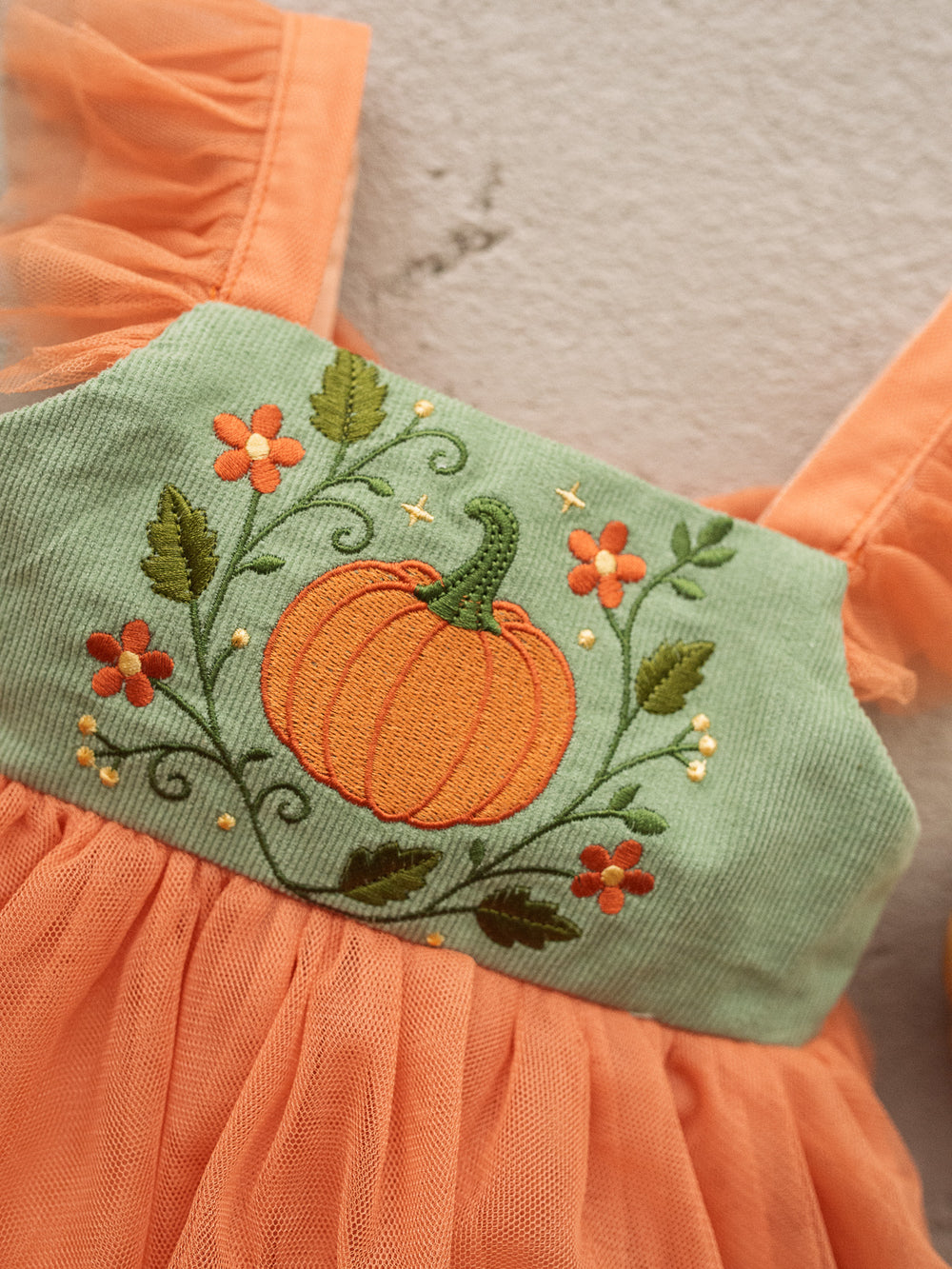 Pumpkin Posy sage tulle pumpkin dress with cotton bodice - Before & Ever Kids