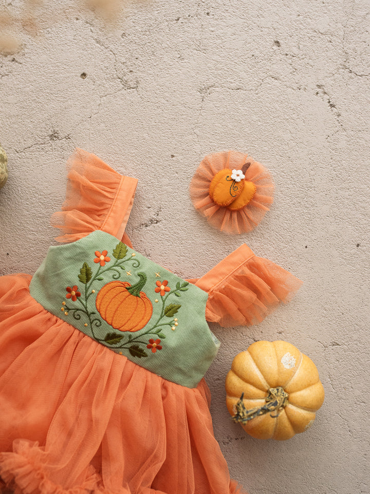Pumpkin Posy sage tulle pumpkin dress with cotton bodice - Before & Ever Kids