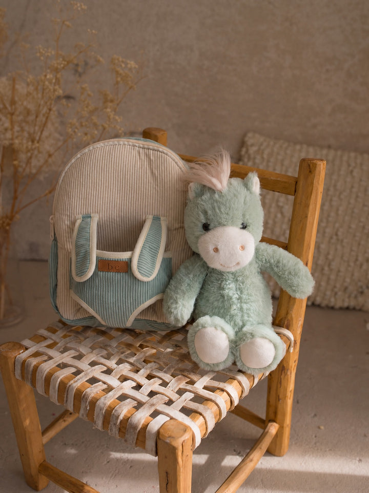 Sage the Horse plush backpack for kids, horse and backpack side by side - Before & Ever Kids