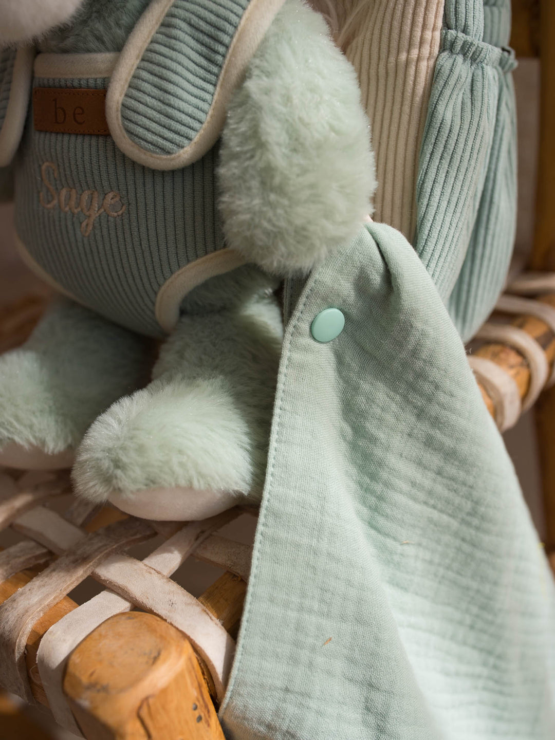 Sage the Horse personalised plush backpack for kids, detachable muslin comforter snapped to the paw - Before & Ever Kids