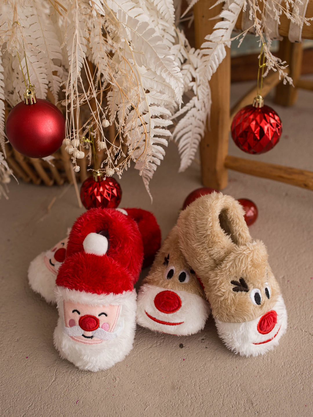 Santa Baby Slippers and Baby Rudolph Slippers together - Before & Ever Kids