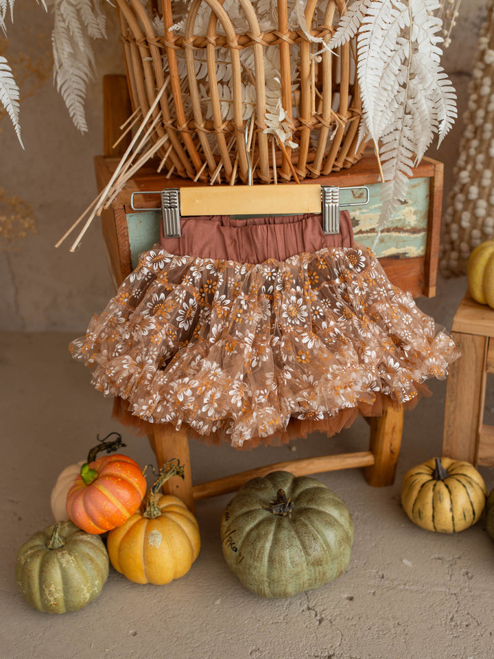 Toffee Daisy brown tulle tutu skirt with daisy detail - Before & Ever Kids