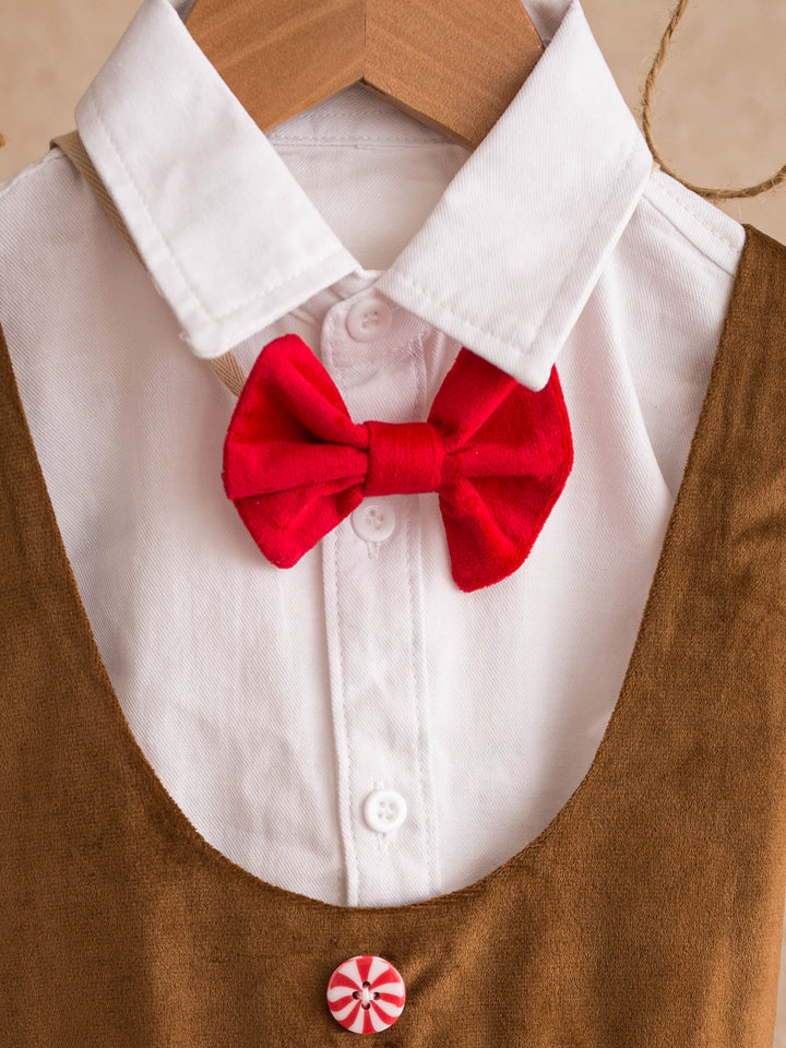 Velvet Bow Tie in red, boys clip on velvet bow tie, worn at the collar of a white shirt - Before & Ever Kids