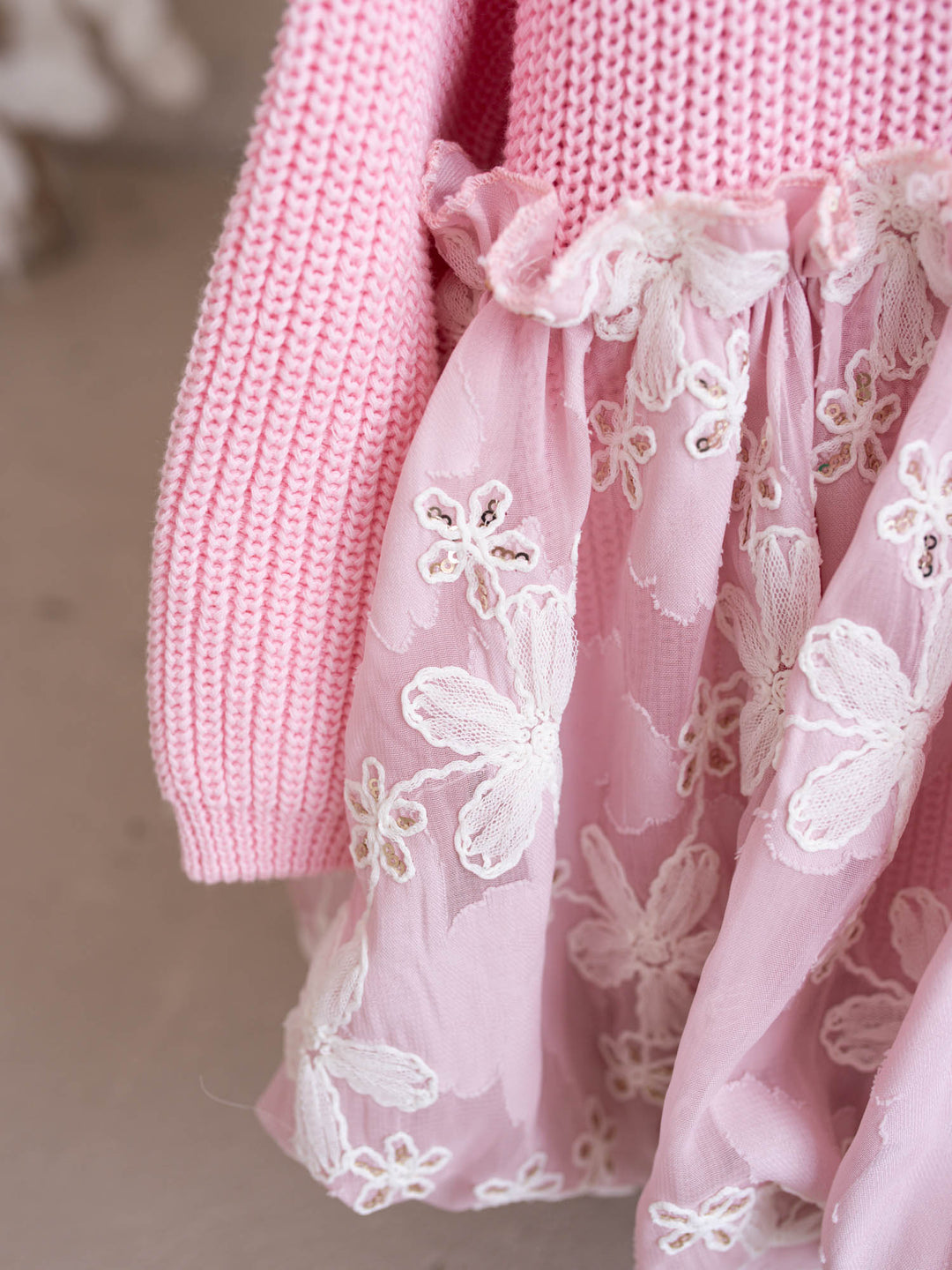 Where Winter Blooms baby pink floral knit sweater with bubble hem - Before & Ever Kids