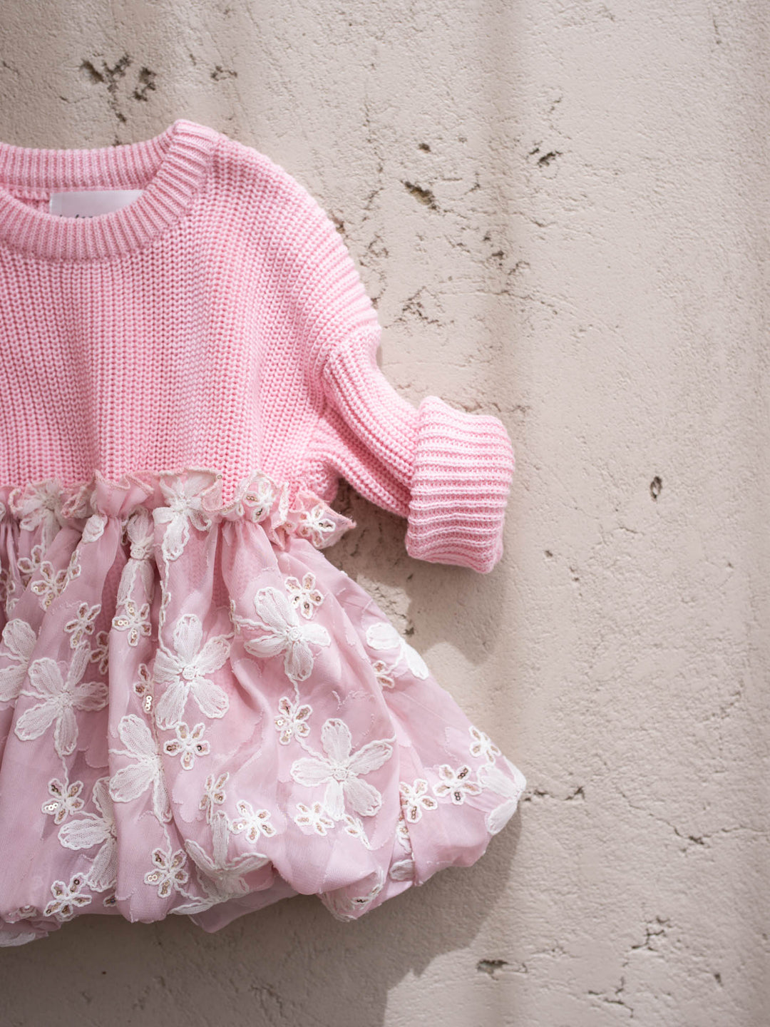 Where Winter Blooms baby pink floral knit sweater with bubble hem - Before & Ever Kids