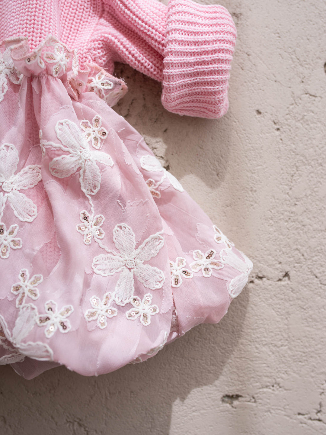 Where Winter Blooms baby pink floral knit sweater with bubble hem - Before & Ever Kids