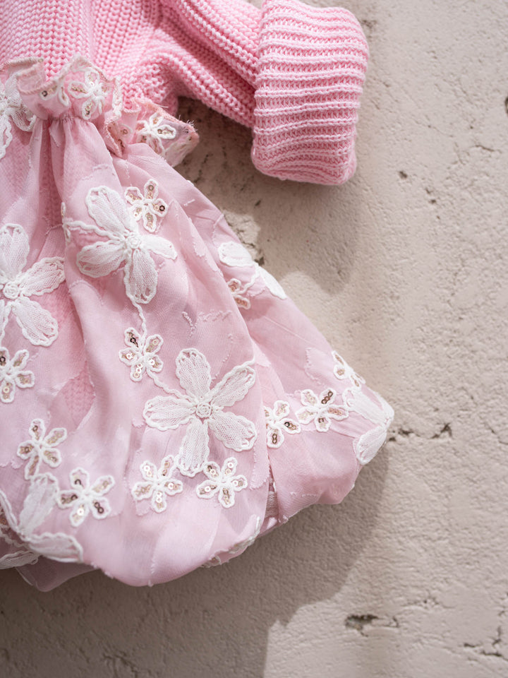 Where Winter Blooms baby pink floral knit sweater with bubble hem - Before & Ever Kids