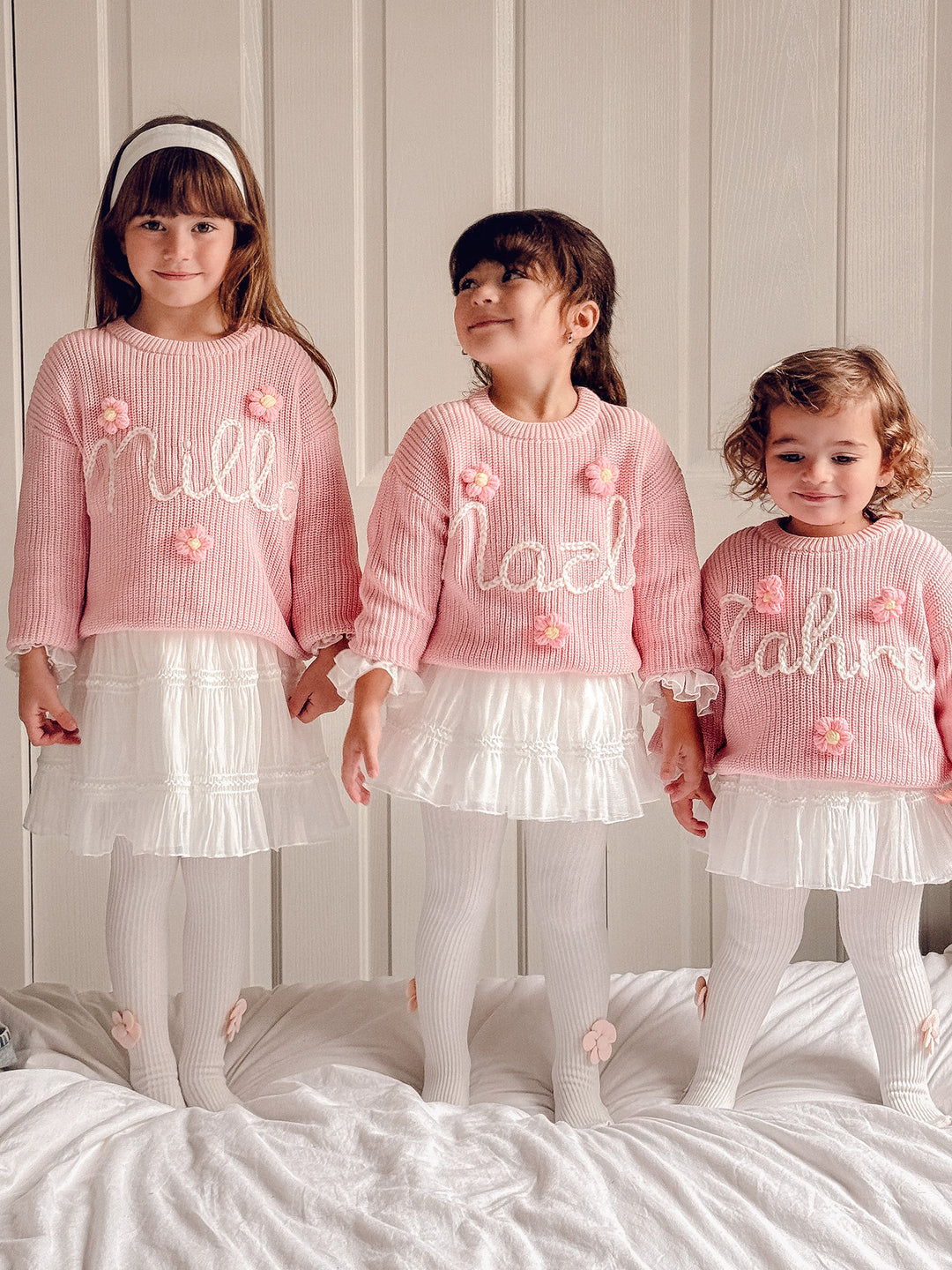 Written in Thread Sweater with Flowers - Baby Pink