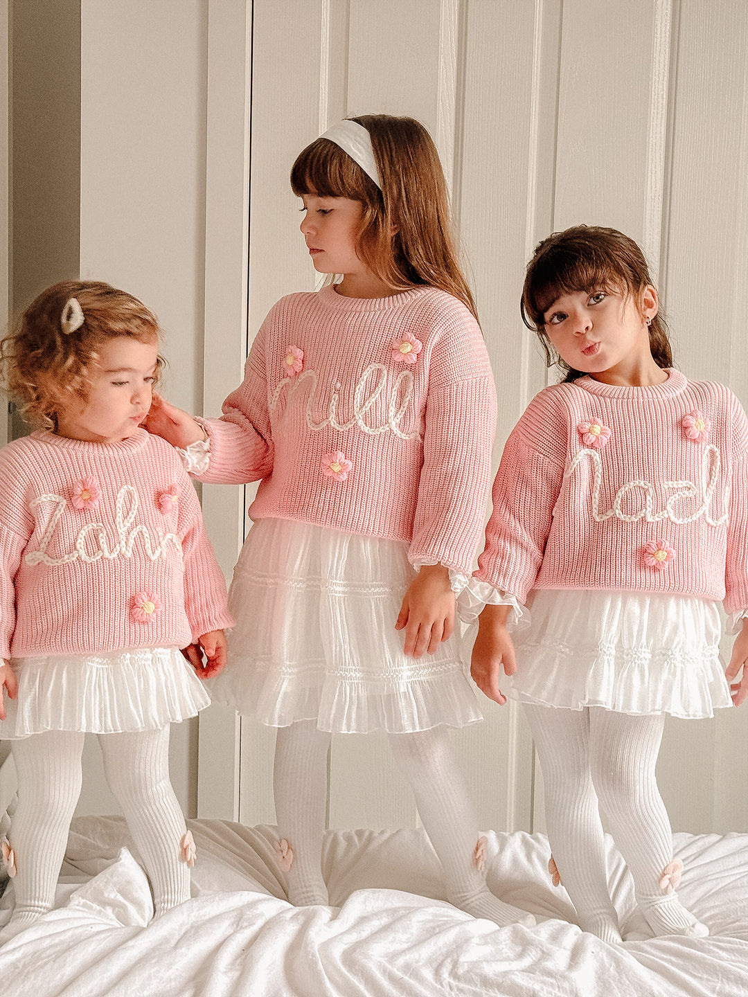 Written in Thread Sweater with Flowers - Baby Pink